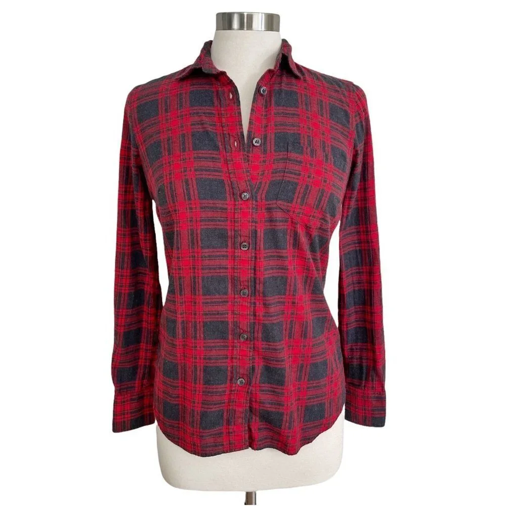 Red J. Crew buffalo plaid flannel button down top Size Extra Small XS